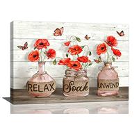 Tijuboni Farmhouse Poppy Painting, 16x24 Wall Art for Bathroom Bedroom