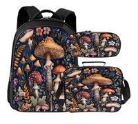 Tijuboni Kids Backpack for School Boys and Girls - 3pcs, Cute School Backpack with Lunch Box and Pencil Case for Children Teens Bookbag 16 Inch, Mushroom, One Size