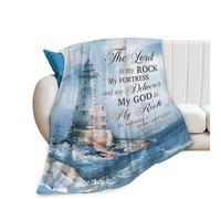 Tijuboni Ocean Nautical Lighthouse Throw Blanket Christian Religious Gifts for Women Men Girls Boys Kids Adults Soft Flannel Fleece Blanket for Couch Sofa Bed Home Decor 40"x50"