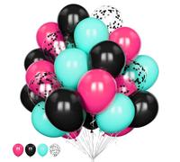 Tik Party Tok Balloons - 20 Pcs, 12 Inch Hot Pink, Teal, Blue Confetti Latex Balloons for 80s 90s Disco Karaoke Birthday Parties