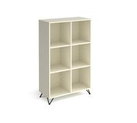 Tikal cube storage unit 1370mm high with 6 open boxes and black hairpin legs - white