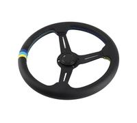TIKATARER 14 In 350mm Universal Half Dish Leather Racing Steering Wheel, Black Aluminum Alloy Frame with Double Needle Stitch, Wrench and Cables Included Steering Wheel with Horn, for Most