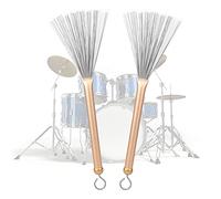 TIKATARER 2 Pack Retractable Drum Brushes, Steel Wire Brush for Jazz Snare Drum Set, Lightweight Portable Percussion Practice Sticks for Beginner Students (M02511 gold)
