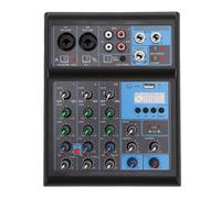 TIKATARER 4 Channel Sound Mixer with Dual Wireless Microphone, BT 5.0 USB Interface 48V Power EQ & Reverb Control, Ideal for Home Karaoke Live Streaming