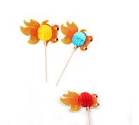 TIKATARER 50PCS Colorful Cake Decor Picks, Assorted Fruit and Cocktail Umbrella Skewers for Party Decorations (5 Designs: Peacock, Goldfish) (Goldfish)