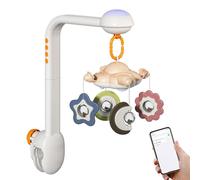 TIKATARER Baby Crib Mobile with Bluetooth Speaker, Star Projector, 360° Rotating Teether Toys with TPE Material, Soft Adjustable Night Light, Non Slip Wide Crib Clamp for Baby Sleep (TM188)