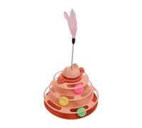 TIKATARER Cat Ball Track, 4 Level Interactive Kitten Track Roller Exercise Toy Cat Ball Tower Turntable Cat Toy Balls with Feather Stick Cat Puzzle Toy for Stimulating Kitty Senses (Pink)