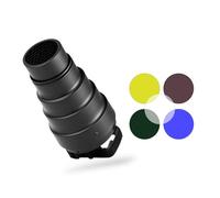 TIKATARER Conical Snoot Kit, Compatible with Most Square Head Flash | Adjustable Beam Control, Aluminium Alloy Cone, Grid, Color Gel Filters
