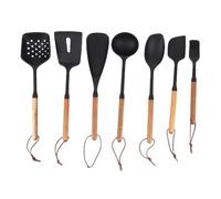 TIKATARER Cooking Utensils Set, 7PCS, Silicone Kitchen Tools, Wooden Handle Nonstick Cookware with Spatula, Spoon & Ladle, Ideal for Frying, Serving & Boiling