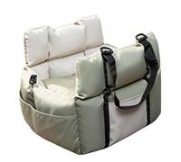 TIKATARER Dog Car Seat, Up to 25lbs Pet Car Seat Large Storage Pockets Built in Sliding Zipper Dog Booster with Detachable Washable Cover and Safety Belt (Green+Beige)