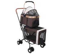 TIKATARER Double Pet Stroller, Two Tier Layout Detachable Foldable Lightweight Metal Oxford Cloth 4 Wheels Dog & Cat Stroller for Cat Dog Carry Groceries Camping Gear Shopping Items