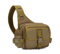 TIKATARER Fishing Sling Pack, Multifunctional Waist Bag with Adjustable Strap and Mesh Pockets, for Fishing Gear Lures Hooks Accessories (Brown)