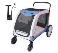 TIKATARER Large Dog Stroller, Extra Big Pet Carriage with 5 Sided Breathable Mesh Windows, Double Doors, Stable Rear Wheels, Leather Handles, Folding Wagon for Outdoor Travel (Gray)