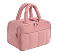 TIKATARER Puffy Makeup Bag, Polyester Travel Toiletry Bag, 11.8x7.3x8.3in Large Capacity, Double Zip with Handle, Lightweight Cosmetic Storage for Women Girls, Travel Home Gym (Pink)