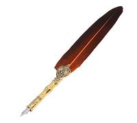 TIKATARER Quill And Ink Set, Stainless Nib Soft Feather Vintage Elegant Feather Pen And Ink Set Smoothly Writing Wear Quill Pen Calligraphy for Home (Orange)