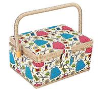 TIKATARER Sewing Basket, Polyester Storage Box with Wood Bottom Board and 260 Degree Flexible Handle, for Handwork Household Sewing Needle Thread Storage (Green needlework)