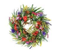 TIKATARER Spring Summer Wreath, Plastic Grass Front Door Artificial Flower Wreath with Vibrant and Lifelike, Suitable for Outdoor Indoor Decoration Harvest 45cm (Spring Grass Flower Crown)