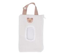 TIKATARER Travel Wipes Dispenser, Embroidered Refillable Travel Wipe Holder Cotton Portable Loop Design Baby Wipes Case with Zipper with Easy Pull Opening for On The Go Diaper Bag Car Travel (White