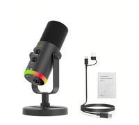 TIKATARER USB Condenser Microphone, Dynamic Mic, USB Podcast Microphone with Touch Controls, ENC Noise Cancellation, RGB Lighting & 24bit 48KHz, Ideal for Streaming, Gaming & Podcasting (Black)