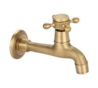 TIKATARER Vintage Brass Faucet, Wall Mounted Antique Single Handle Cold Water Tap with Drain Assembly for Kitchen Sink Bathroom Mop Pool Farmhouse Bathroom Vanity Faucet (mop Pool Long)