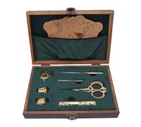 TIKATARER Vintage Embroidery Scissors Kit, Antique Sewing Tool Set, Wood Box Case with Needles Thimble Awl Thread Cutter, Victorian Style Crafting Needlework DIY