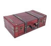 TIKATARER Vintage Wooden Suitcase, 13.6x4.3x8.1 Inch Large Wood Storage Box with Handle, Hinged Lid and Front Clasp, Old Fashioned Storage Chest Trunk for Keepsakes, Mementos, Home Decor
