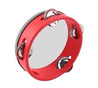 TIKATARER Wooden Tambourine, Handheld Percussion Instrument with Jingles & Hand Bells, Percussion Instruments for Kids Adults, Ideal for Music Education & Dance Performance (6 Inch Red)