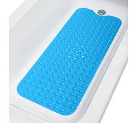 TIKE SMART Extra-Long Non-Slip Bathtub & Shower Mat 39”x16” (Smooth/Non-Textured Tubs Only) Safe, Clean, Machine-Washable, Superior Grip&Drainage, Vinyl, Opaque Light Blue