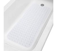 TIKE SMART Extra-Long Non-Slip Bathtub & Shower Mat 39”x16” (Smooth/Non-Textured Tubs Only) Safe, Clean, Machine-Washable, Superior Grip&Drainage, Vinyl, Opaque White