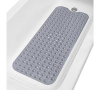Tike Smart Extra-Long Non-Slip Bathtub & Shower Mat 39”x16” (Smooth/Non-Textured Tubs Only) Safe, Clean, Machine-Washable, Superior Grip&Drainage, Vinyl, Opaque Gray (Grey)