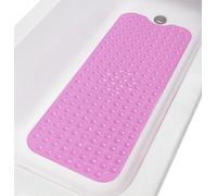 TIKE SMART Extra-Long Non-Slip Bathtub & Shower Mat 39”x16” (Smooth/Non-Textured Tubs Only) Safe, Clean, Machine-Washable, Superior Grip&Drainage, Vinyl, Opaque Pink