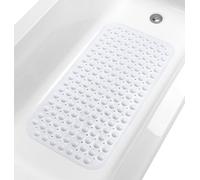 TIKE SMART Large Non-Slip Bathtub & Shower Mat 31 inch x16 inch (Smooth/Non-Textured Tubs Only) Safe, Clean, Machine-Washable, Superior Grip&Drainage, Vinyl, Opaque White, Medium