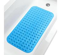 TIKE SMART Large Non-Slip Bathtub & Shower Mat 31”x16” (Smooth/Non-Textured Tubs Only) Safe, Clean, Machine-Washable, Superior Grip&Drainage, Vinyl, Opaque Light Blue