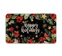 Tikeciti Christmas Red Amaryllis Welcome Doormat, Happy Holiday Doormats Xmas Red Bird Seasonal Front Door Mat Non-Slip Entrance Mat Low Profile Kitchen Floor Rug Decor for Home Patio 17 x 29 Inch