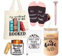 Tikem Kitch Book Lovers Gifts - Book Club Gifts Set for Readers - Book Basket Coffee Lover Gift - Bookish Item for Librarian, Brown, Medium