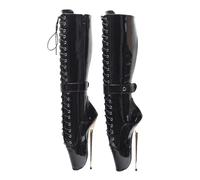 TIKENBST Ballet Toe Shoes High Heels Sexy Platform Ballet Super High Ankle Boots,Black-38