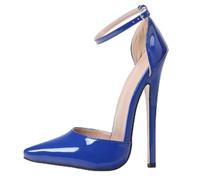 TIKENBST High Heels 18CM Super High Sandals Pointed Toe Ankle Buckle,Blue-40