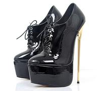 TIKENBST High Heels Pumps 22CM High Heel Pointed Toe Platform Fine Metal Heel Shoes,Black-36