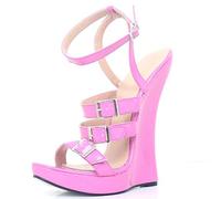 TIKENBST High Heels Sandals 18cm Super High Wedge Sole Platform Ankle Strap Unisex Shoes,Pink-40