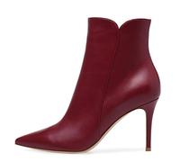 TIKENBST High Heels Side Zipper Pointed PU Ankle Boots Spring And Autumn,Red-46