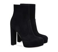 TIKENBST High Heels Suede Shoes Round Toe Chunky Heel Gray Black Platform Ankle Boots,Black-40