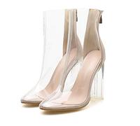 TIKENBST High Heels Transparent Shoes Thick Heeled Breathable Short Boots Crystal Heel,Pink-38