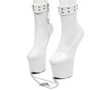 TIKENBST Women's Knight Boots, White-44 EU, Modern Heelless Ballet Boots, High Heels, Lace-Up, Combat, Spring, Autumn, Evening, Cosplay, Dance, Fashion, Adults, Female, Boot