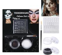 Tikerwang Halloween Makeup Kit - Black & White Face Paint Kit, Halloween Makeup Includes Paint, Brush, Costume Accessories Crystal Sheet for Skeleton SFX, Vampire, Skull Makeup (Model A)