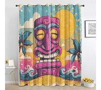 Tiki Bar Curtains, Tropical Hawaiian Blackout Curtain, Vintage Curtains 90 Inches Long for Living Room & Bedroom, Thermal Insulated Drapes 2 Panels, 66 x 90 Inch Py402