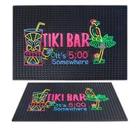 Tiki Bar Mat for Countertop 22" x 14" Large Thick Rubber Bar Mats It's 5 O'Clock Somewhere Sign Unique Design Hawaiian Luau Party Decorations Drying Mat for Bartending Tiki Bar Decor Kitchen