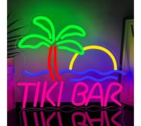 Tiki BAR Neon Sign Palm Tree Neon Light Sign Beer Summer Beach Bar Lamp USB Dimmable Wall for Home Garden Party Cocktail Evening Tropical Club Decoration Night Light