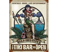 Tiki Bar Open Vintage Retro Decor Metal Tin Sign