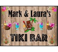 TIKI BAR PERSONALISED Sign Bar Man Cave Garden Wall Plaque Gift Shed Garage (A5 (200x150mm) Approx)