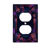 Tiki Duplex Outlet Covers Wall Plate, Tropical Exotic Flower Leaf Summer Dark Blue Plastic Standard Size Face Plates for Electrical Outlets for Bedroom Bathroom Kitchen Entrance Decor